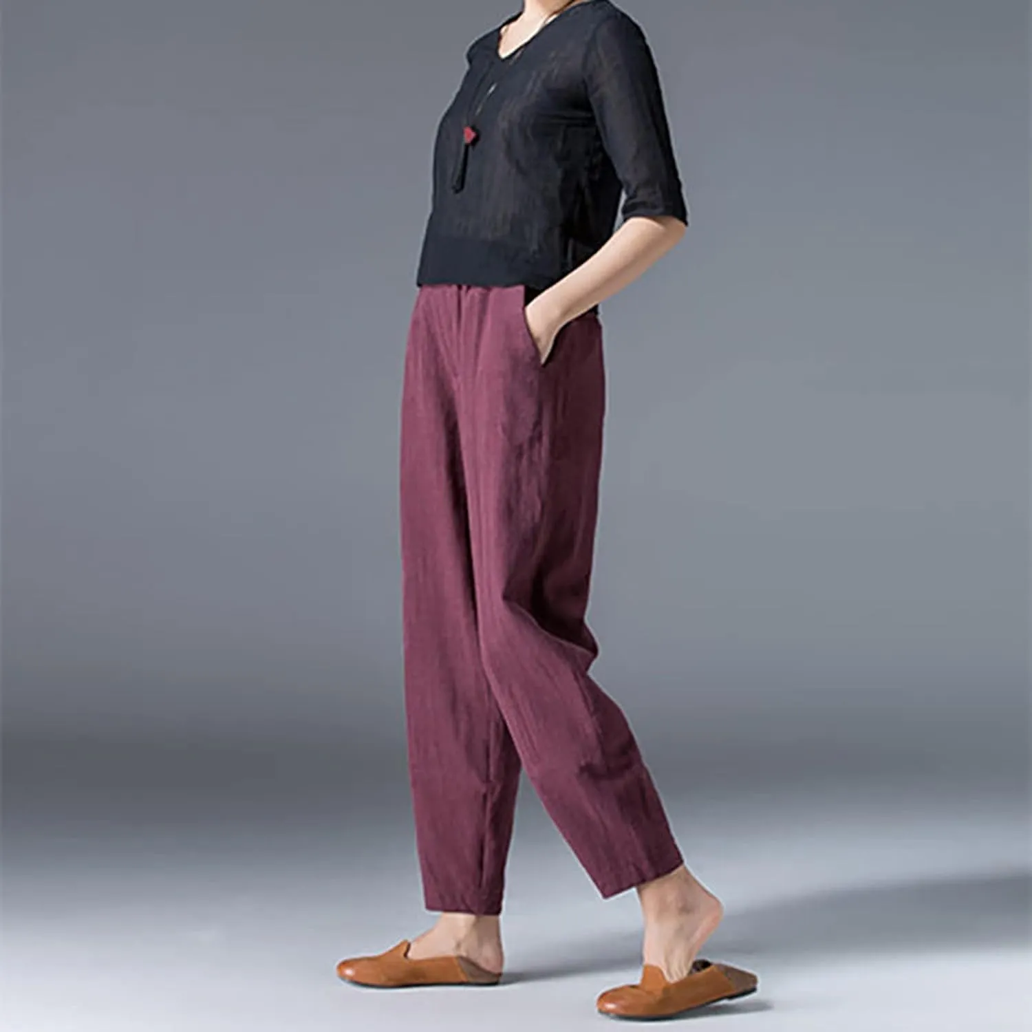 2024 Summer Pants for Women Cotton Linen Breathable Lightweight Yoga Pants Elastic Waist Beach Trousers Trendy Harem Pant