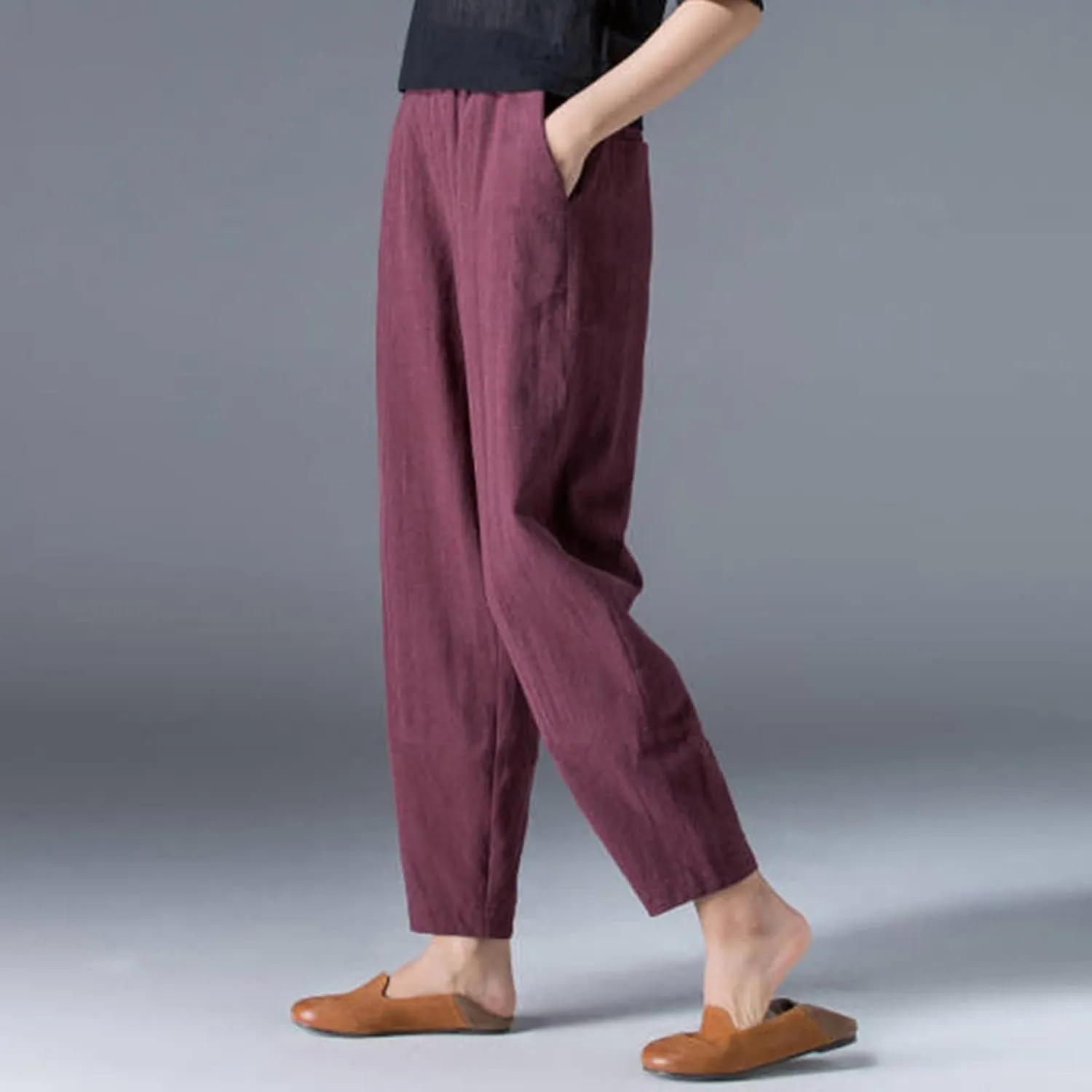 2024 Summer Pants for Women Cotton Linen Breathable Lightweight Yoga Pants Elastic Waist Beach Trousers Trendy Harem Pant