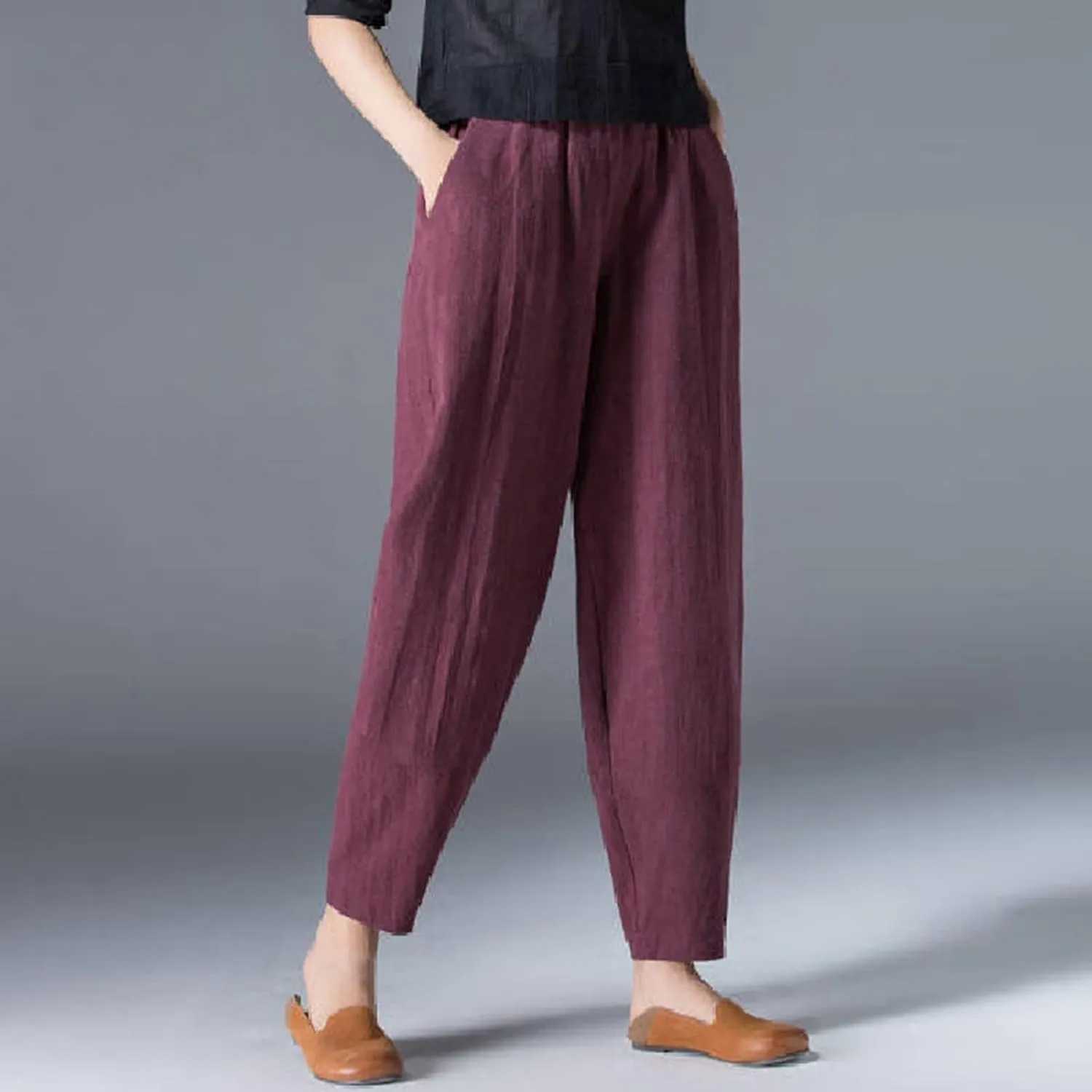 2024 Summer Pants for Women Cotton Linen Breathable Lightweight Yoga Pants Elastic Waist Beach Trousers Trendy Harem Pant