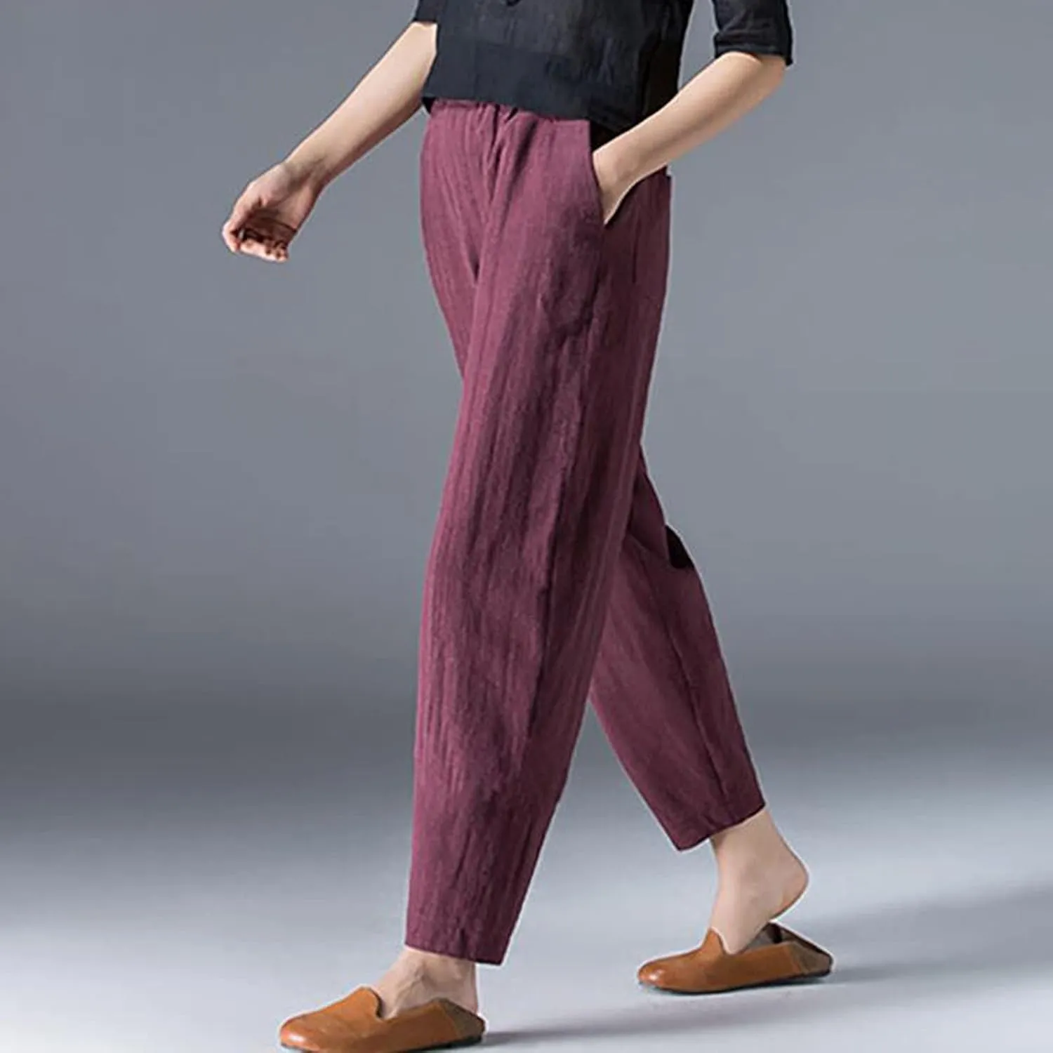 2024 Summer Pants for Women Cotton Linen Breathable Lightweight Yoga Pants Elastic Waist Beach Trousers Trendy Harem Pant