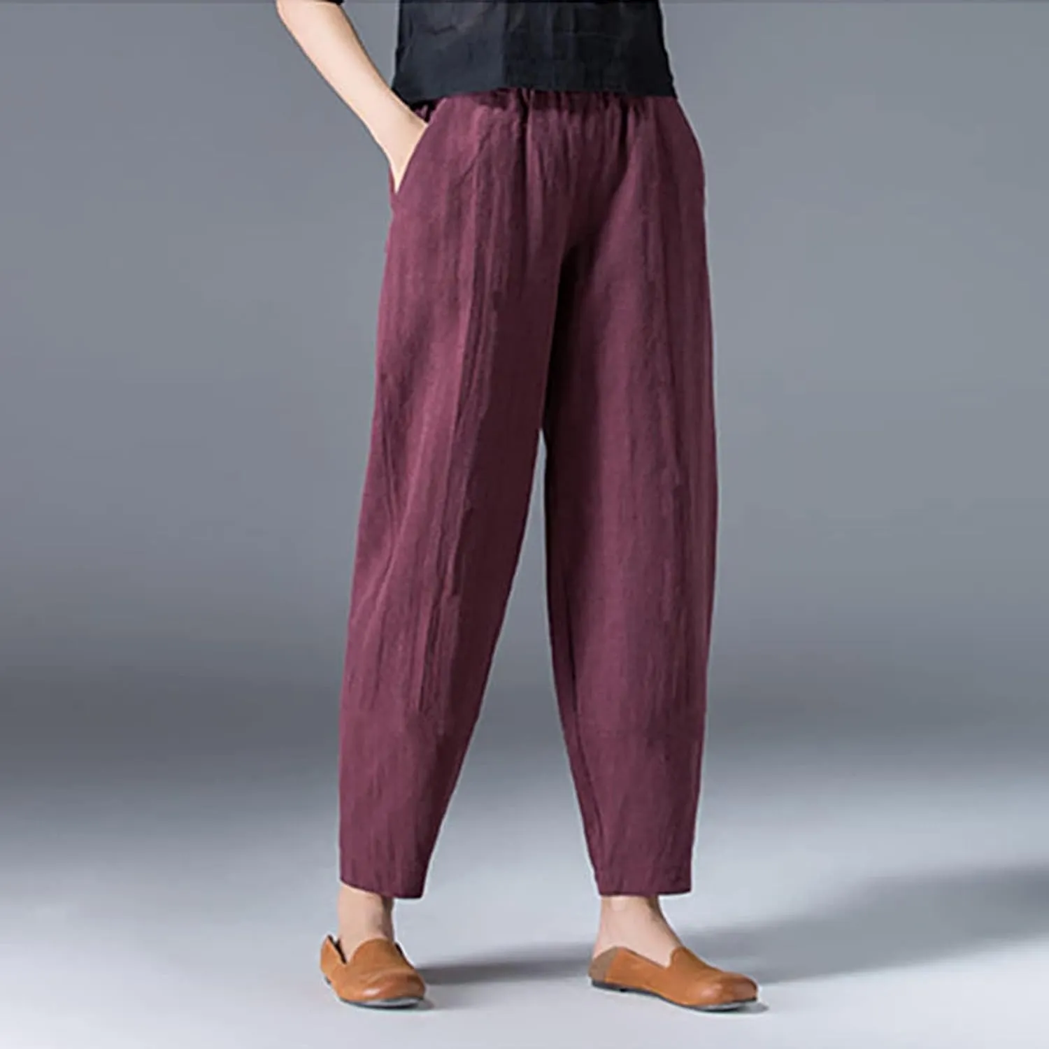 2024 Summer Pants for Women Cotton Linen Breathable Lightweight Yoga Pants Elastic Waist Beach Trousers Trendy Harem Pant