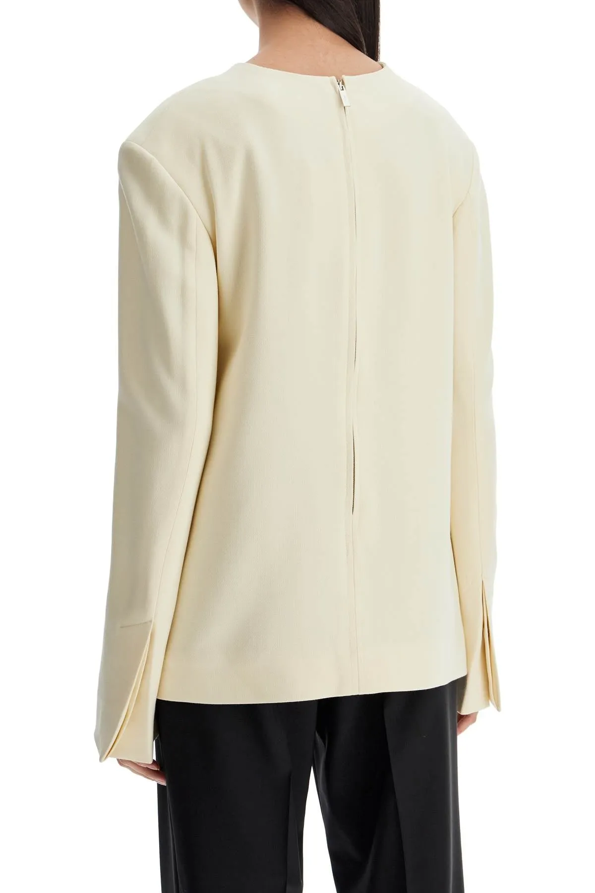 beige long sleeve top with applied pockets in viscose and wool 251 WRT0459 FB0335 BUTTER