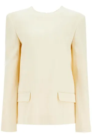 beige long sleeve top with applied pockets in viscose and wool 251 WRT0459 FB0335 BUTTER