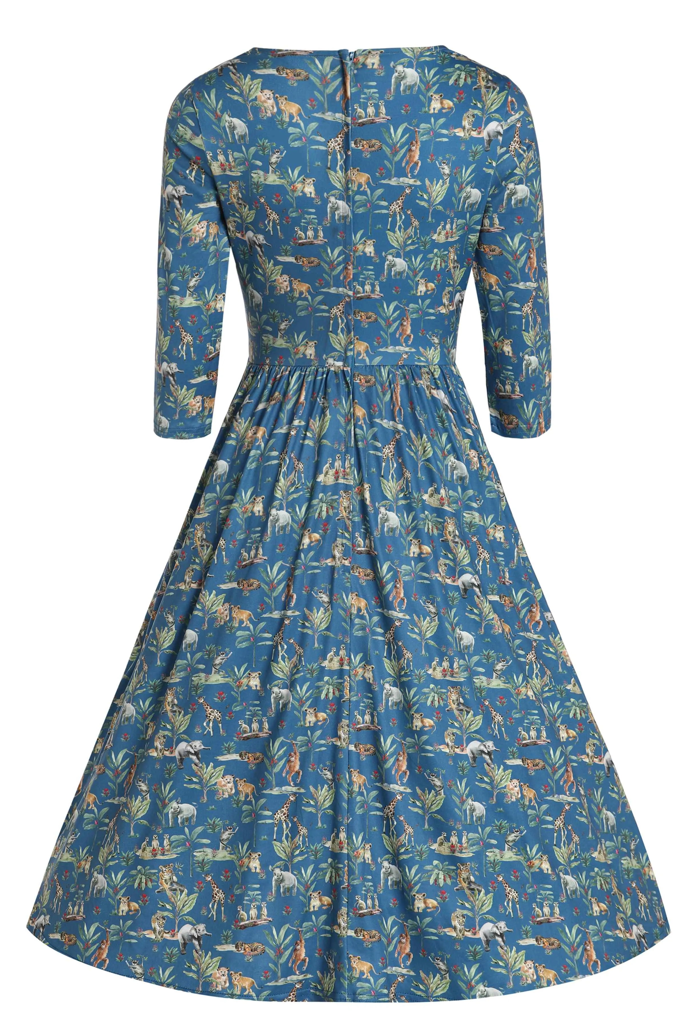 Billie Jungle Animal Blue Long Sleeved Dress