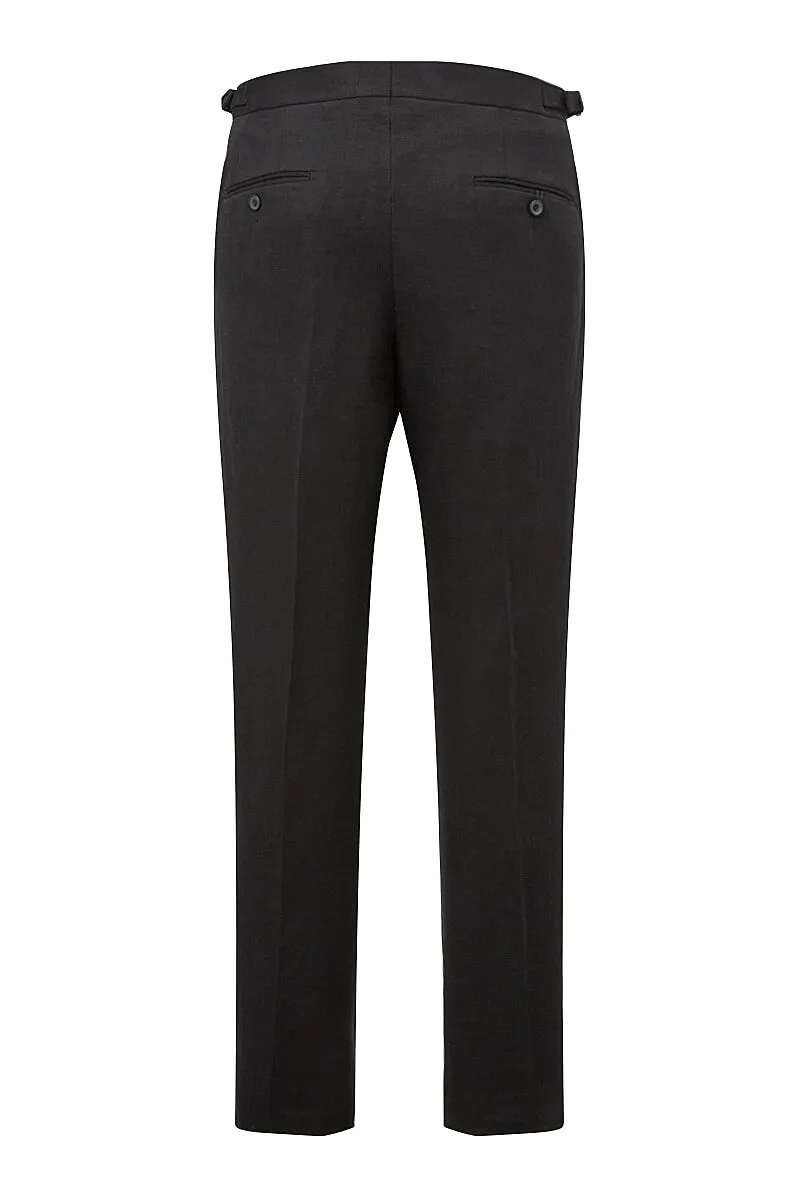 Black Single Pleat Linen Trousers