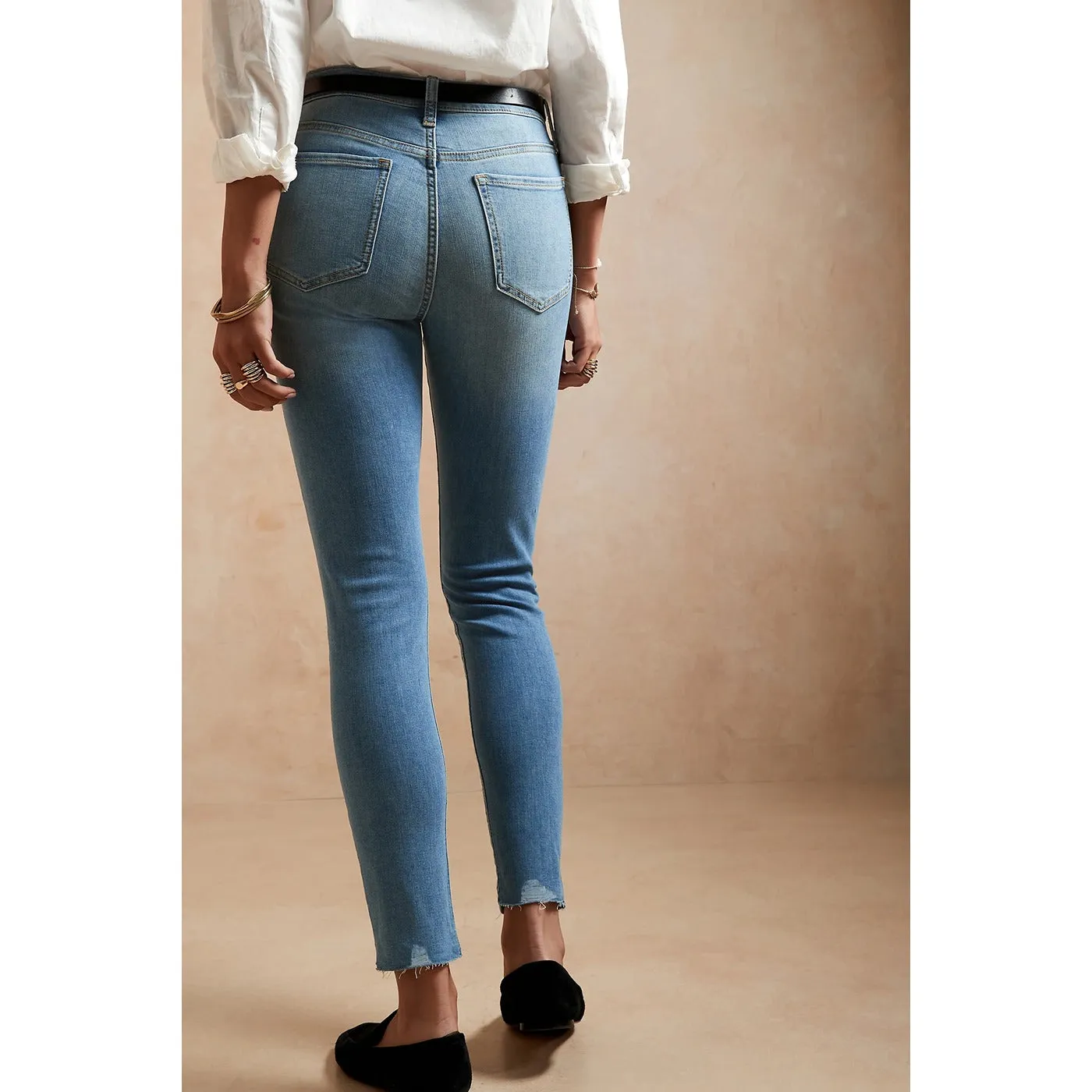 Blue Mid Rise Skinny Ripped Jeans