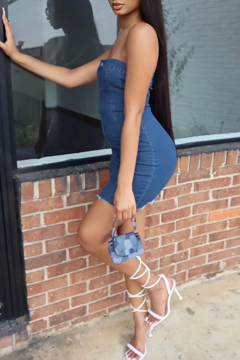 BM0160 Strapless Denim Dress