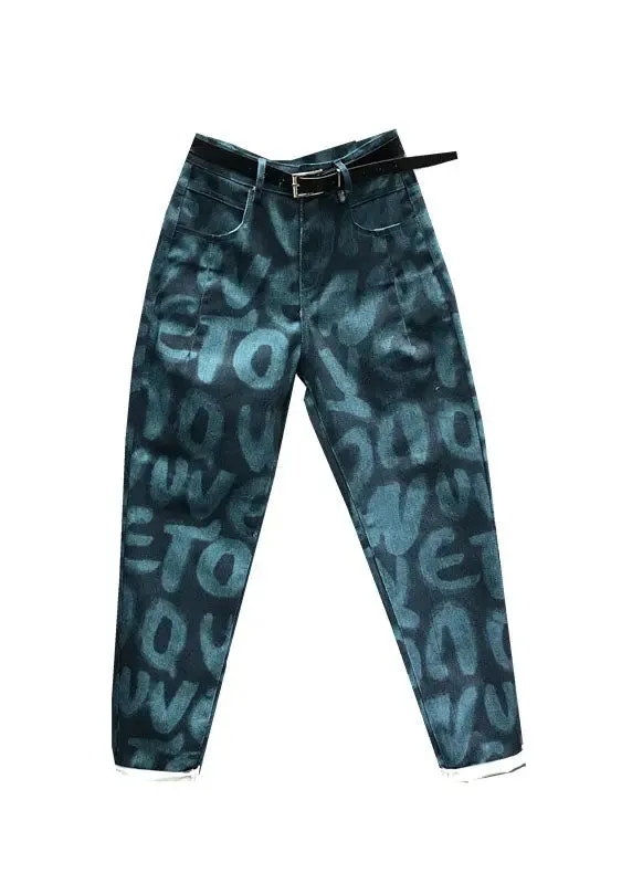 Bohemian Green Pockets Graphic Print Jeans Fall ML0711