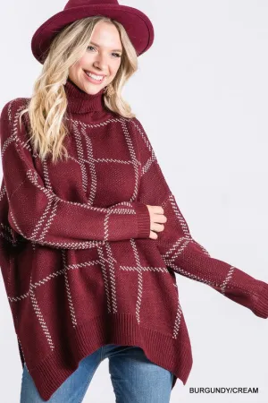 Burgundy Grid Sweater