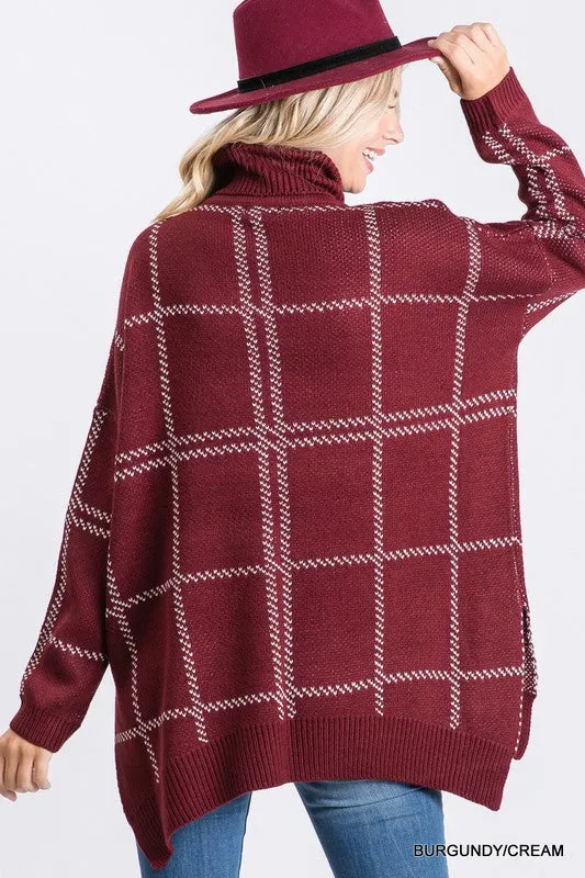 Burgundy Grid Sweater