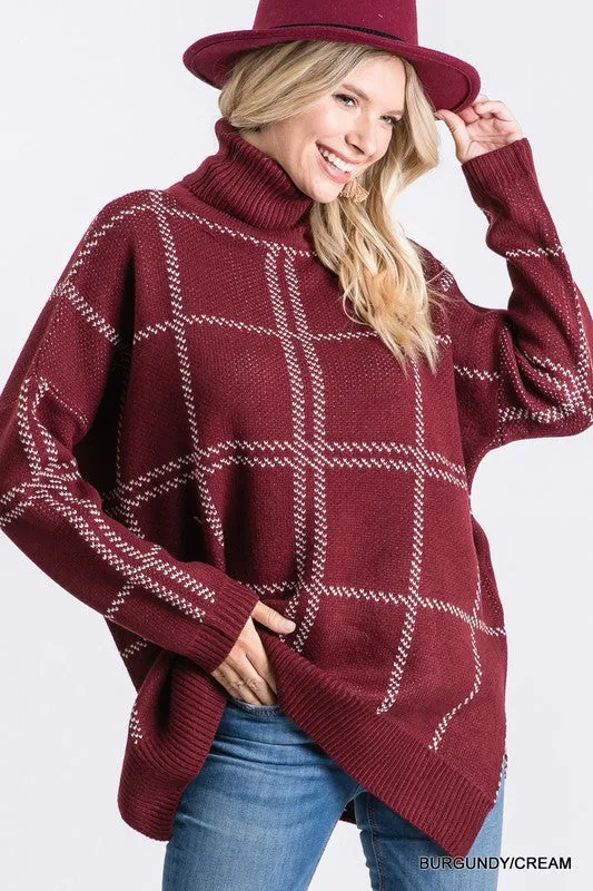 Burgundy Grid Sweater