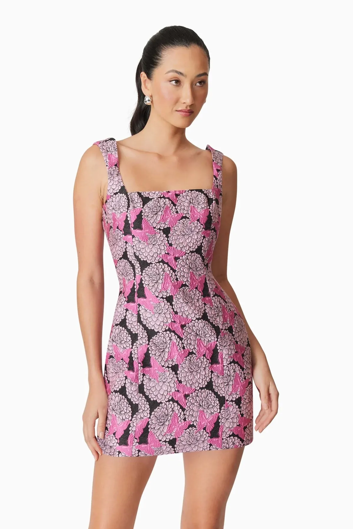 Butterfly Jacquard Mini Dress - Pink/Multi