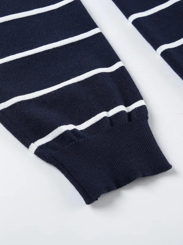 Casual Contrast Striped Sweater Versatile Loose Top
