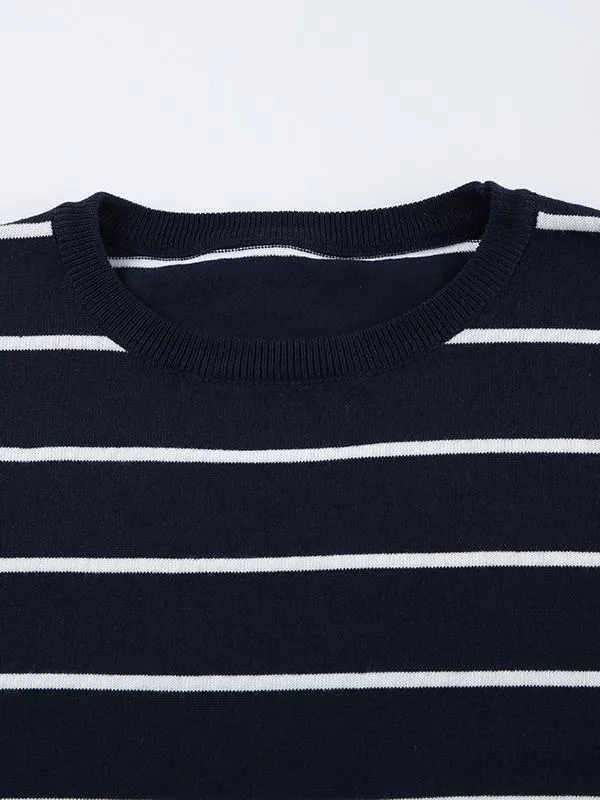 Casual Contrast Striped Sweater Versatile Loose Top