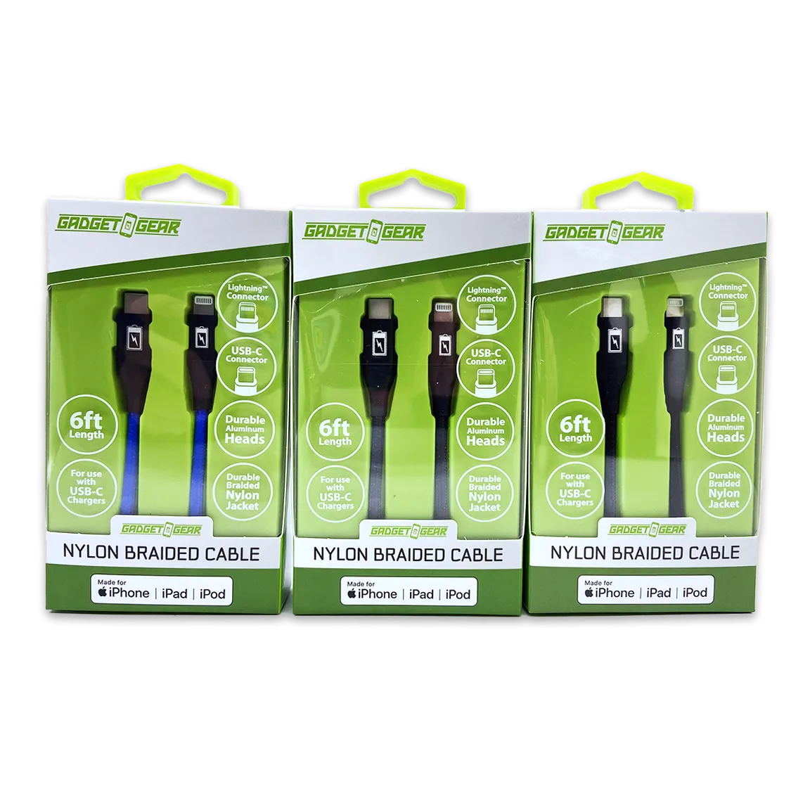 Charging Cable Braided Nylon USB-C to Lightning 6FT 2.4 Amp - 3 Pieces Per Pack 24606