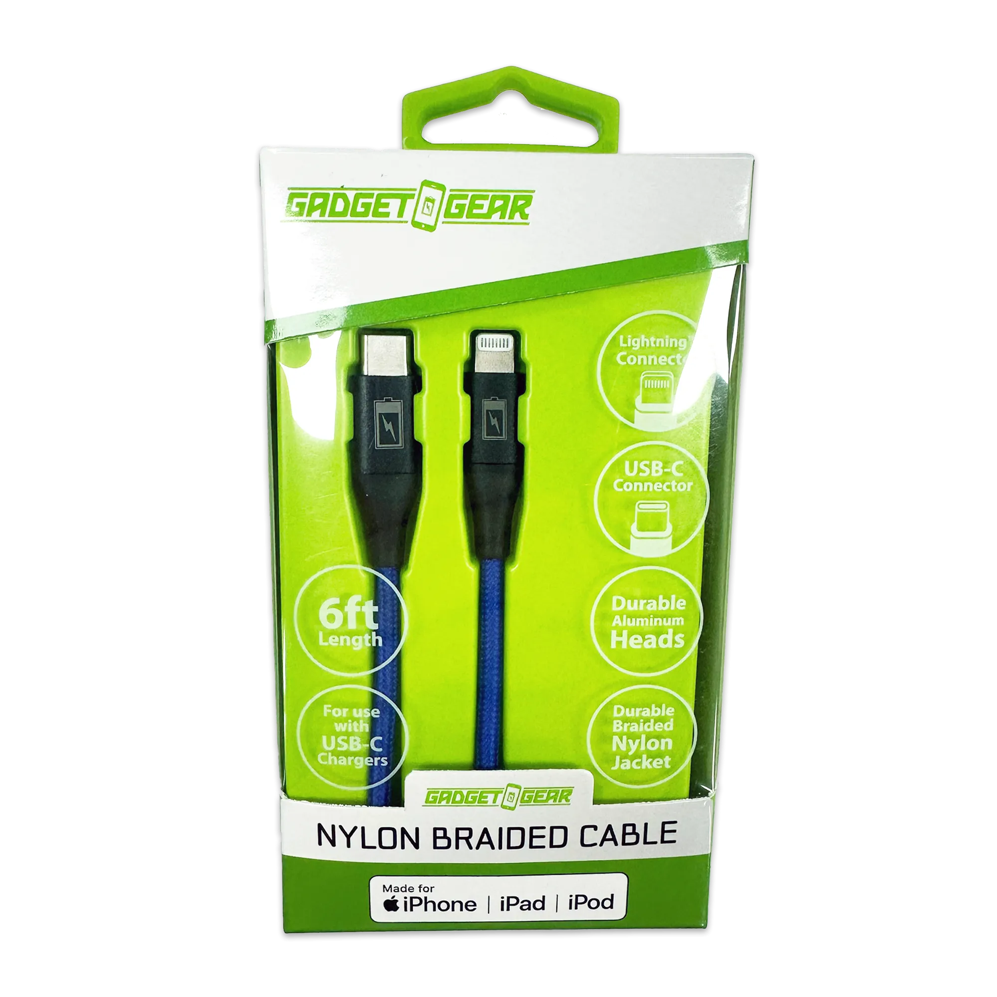 Charging Cable Braided Nylon USB-C to Lightning 6FT 2.4 Amp - 3 Pieces Per Pack 24606