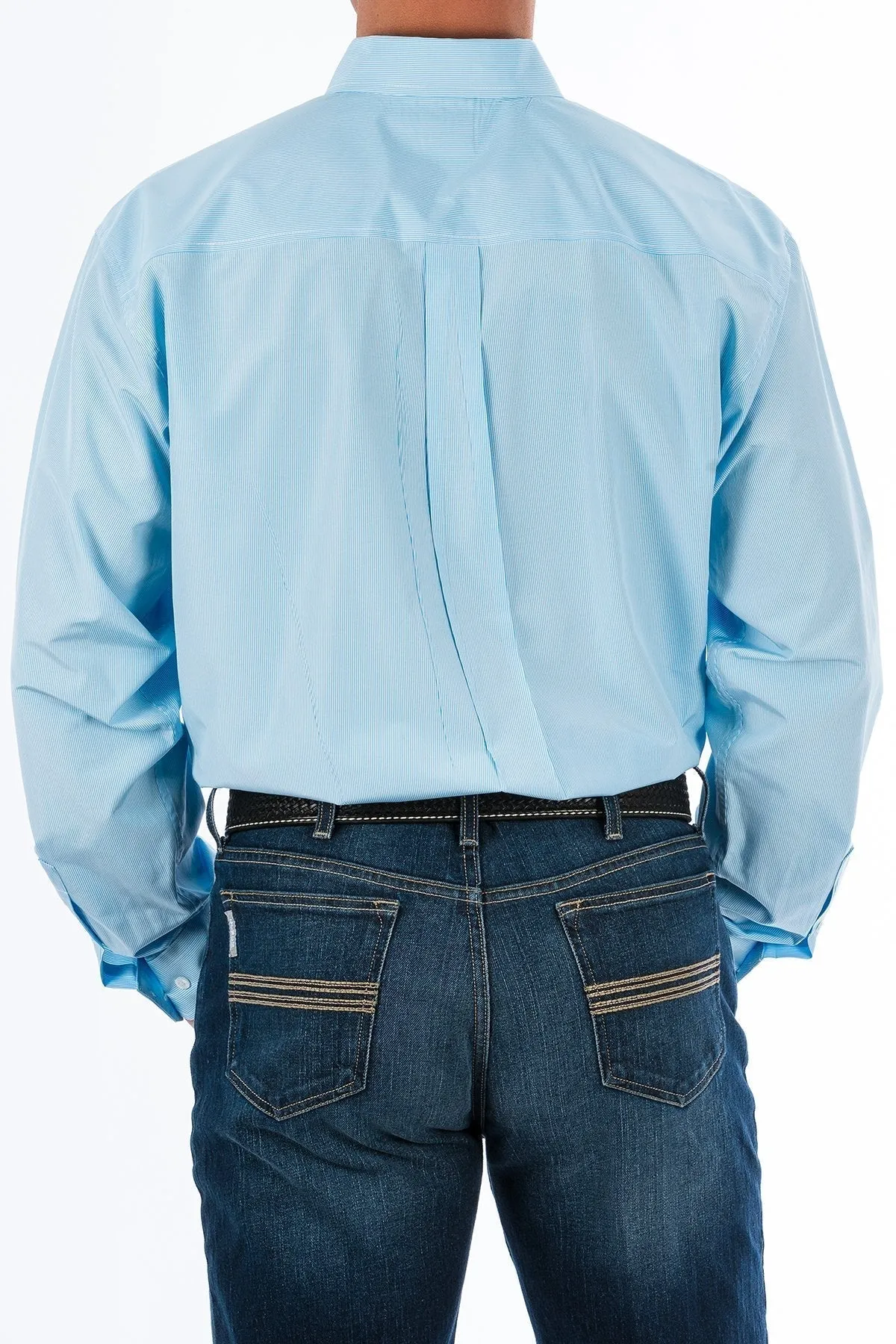 CINCH MENS LIGHT BLUE MICRO STRIPE BUTTON-DOWN WESTERN SHIRT STYLE MTW1104732