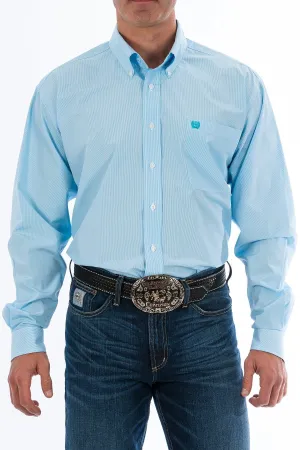 CINCH MENS LIGHT BLUE MICRO STRIPE BUTTON-DOWN WESTERN SHIRT STYLE MTW1104732