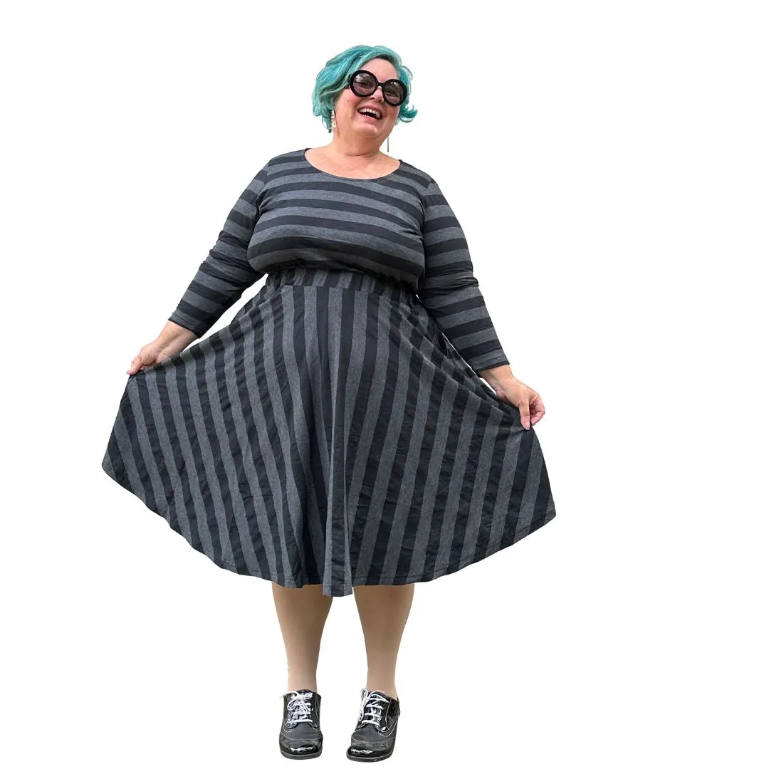 Cotton Jersey Circle Skirt in charcoal grey stripe
