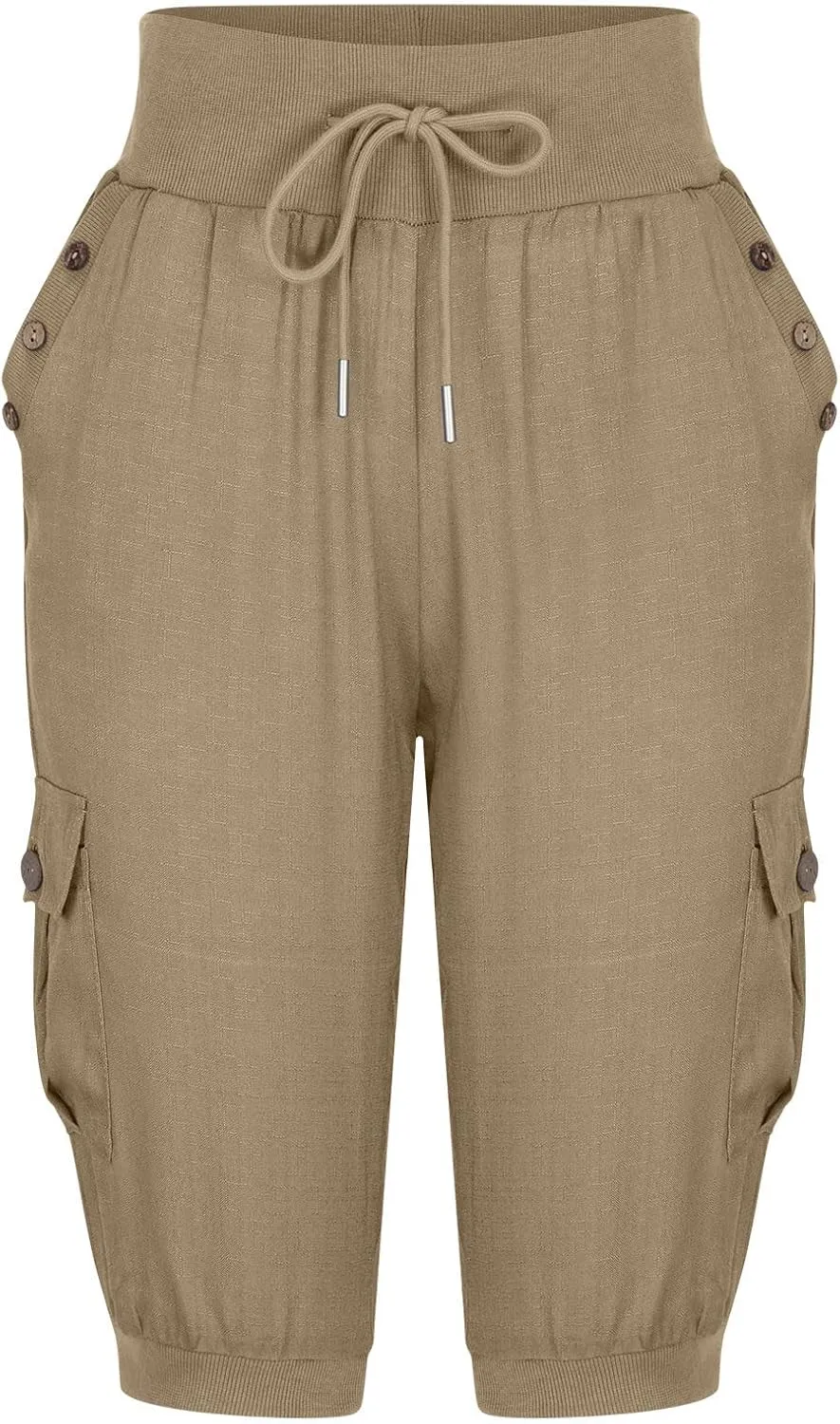 Cotton Linen Capri Women Casual Drawstring Elastic Waist Pants High Waisted Pants Summer Wide Leg Cropped Trousers