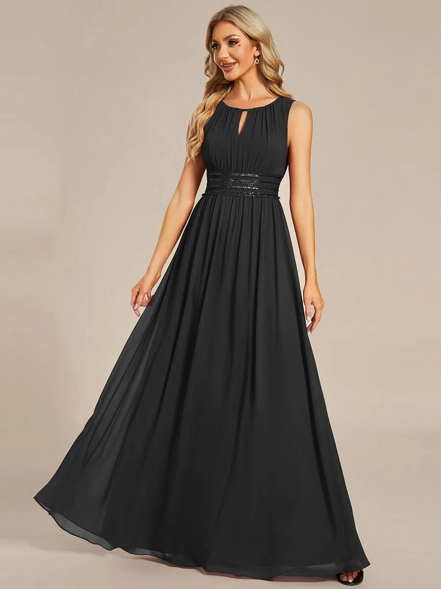 Doris | Simple Sleeveless A-line Chiffon Bridesmaid Dress with Hollow Out Detail