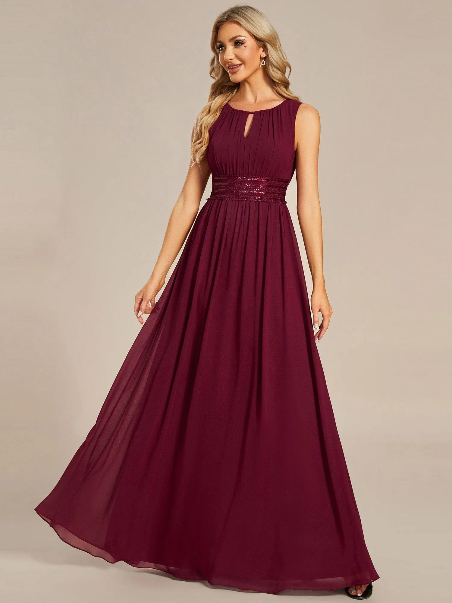 Doris | Simple Sleeveless A-line Chiffon Bridesmaid Dress with Hollow Out Detail
