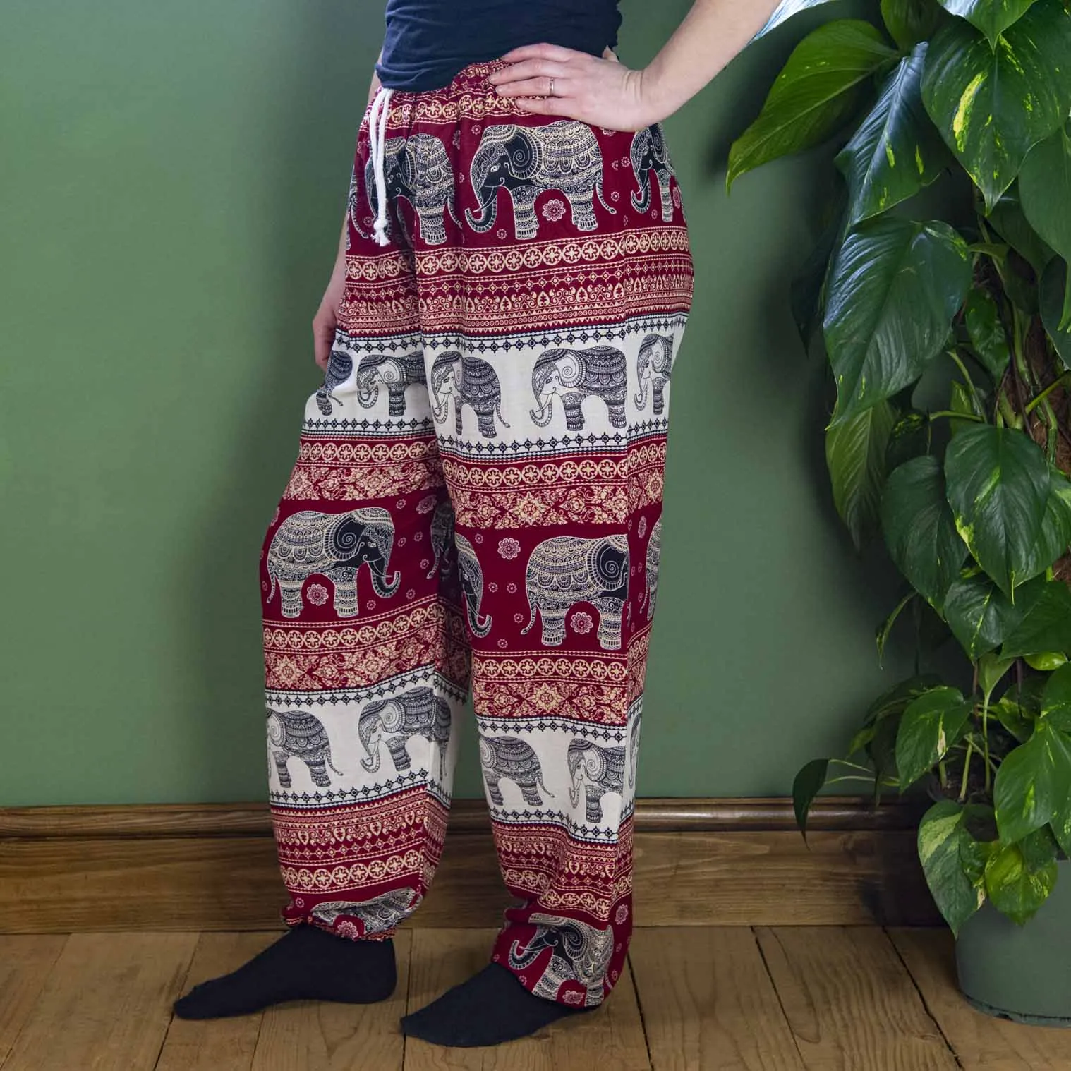 Drawstring Elephant Print Trousers