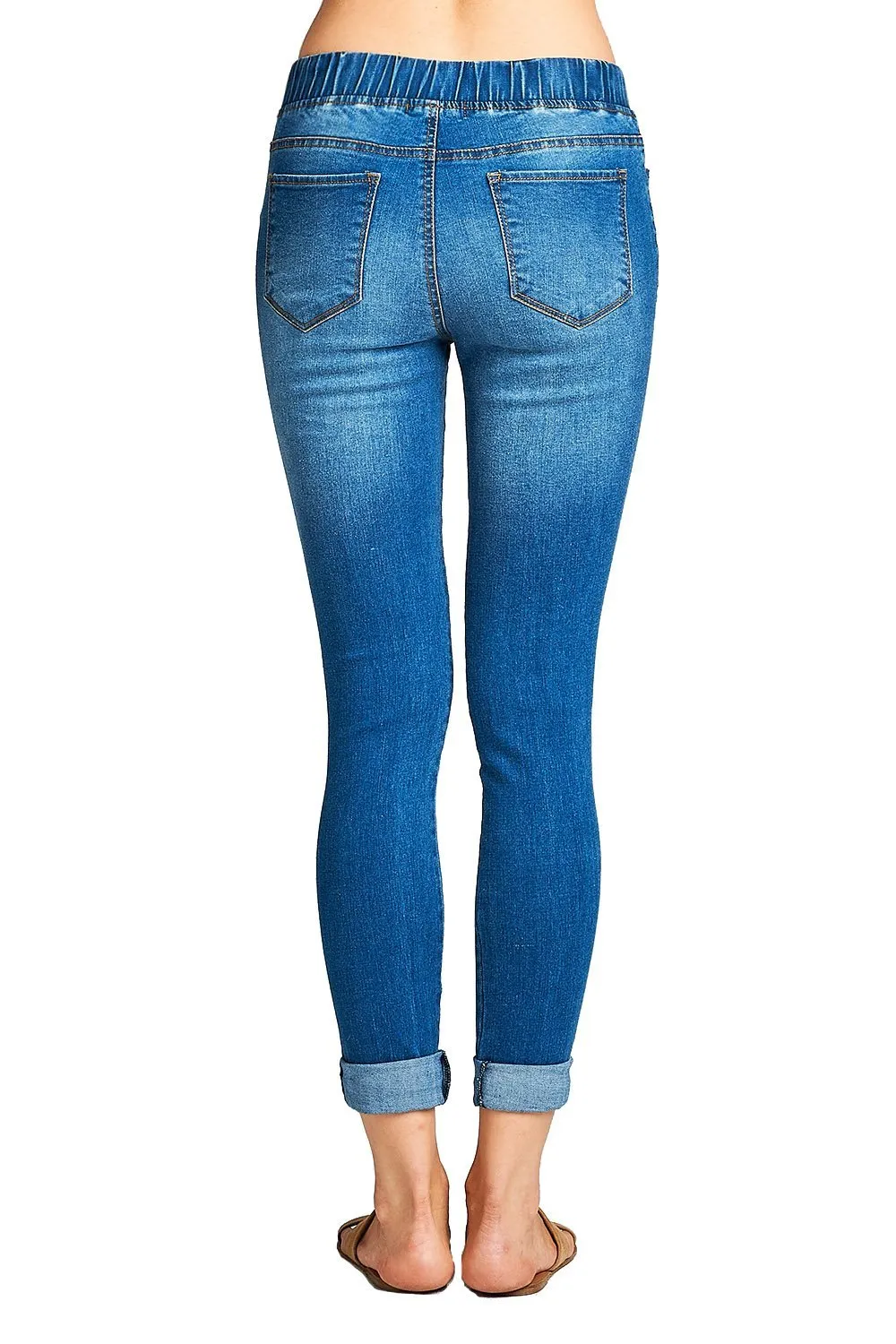 Drawstring Waist Ripped Distressed Fitted Skinny Jeans