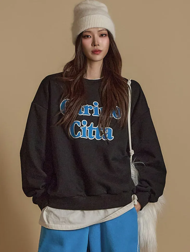 E3687 Texted Fleece-lined Sweatshirt