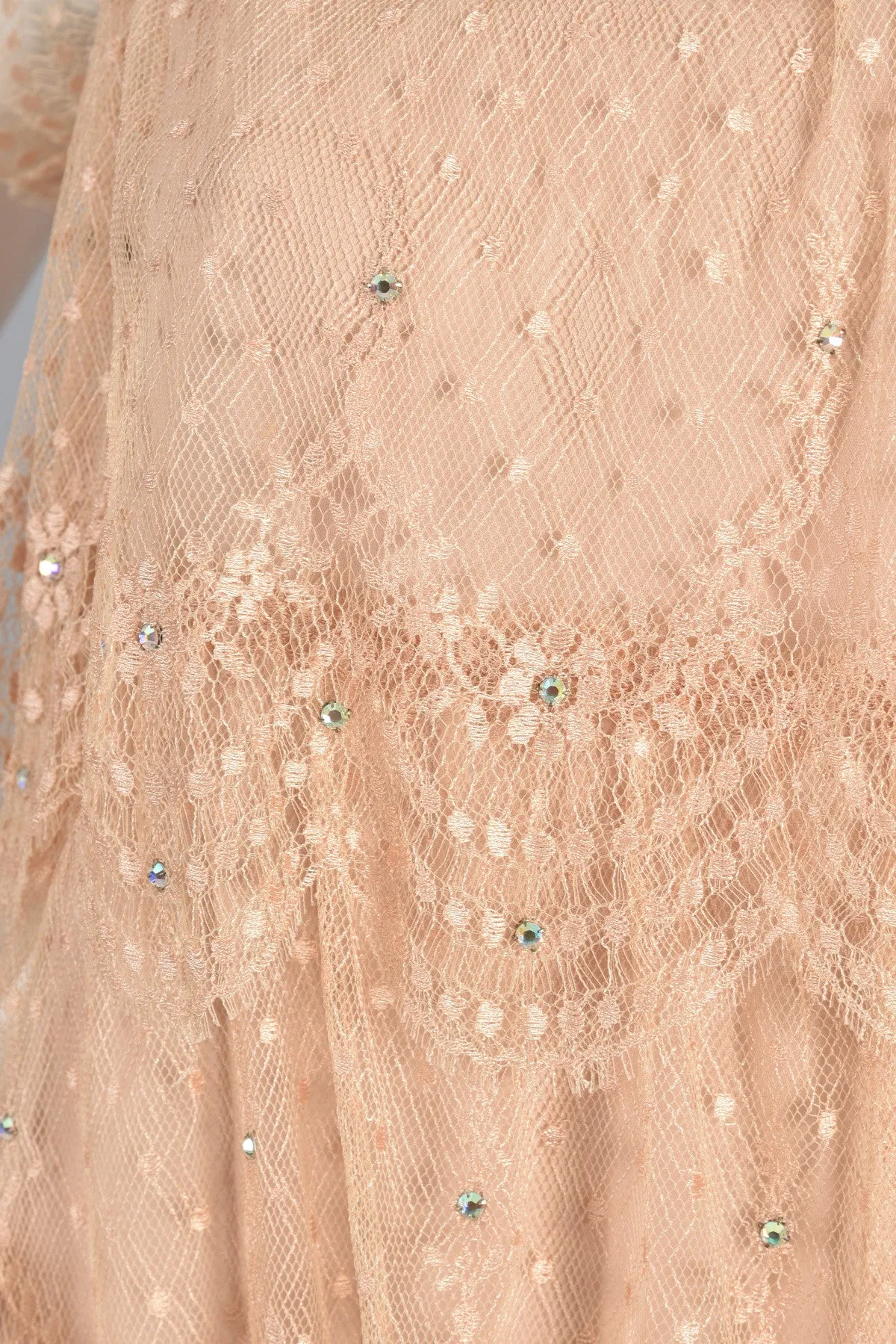 Ethereal 70s Tiered Lace Gown w/Rhinestone Accents