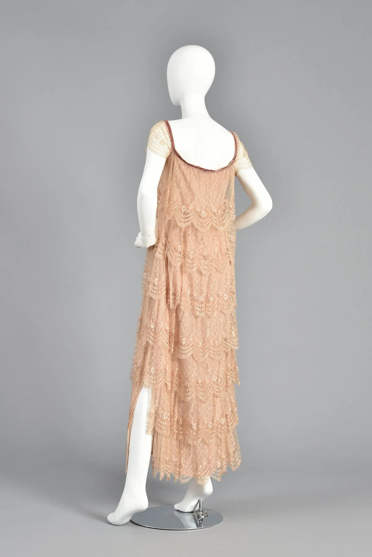 Ethereal 70s Tiered Lace Gown w/Rhinestone Accents