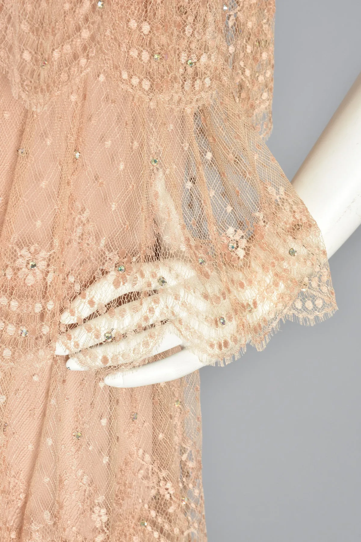 Ethereal 70s Tiered Lace Gown w/Rhinestone Accents