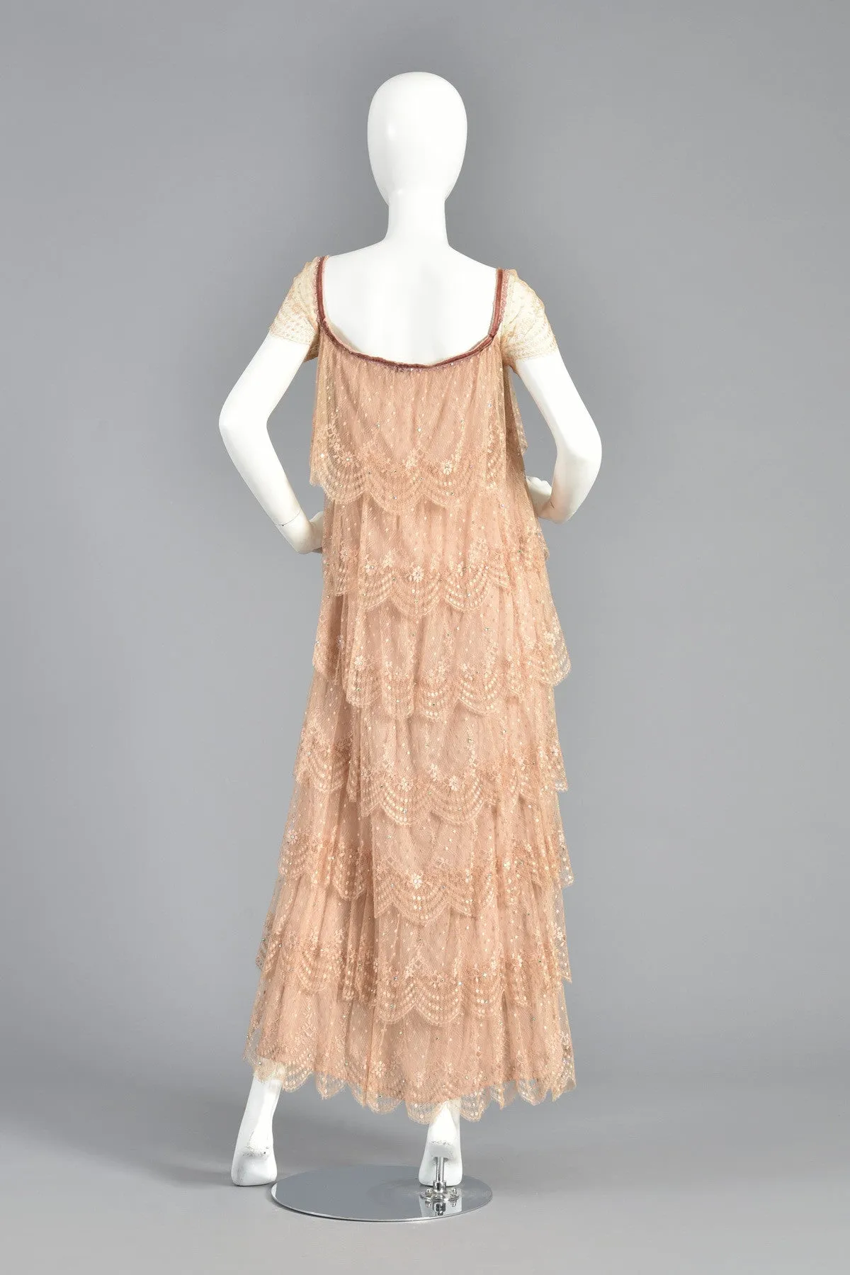 Ethereal 70s Tiered Lace Gown w/Rhinestone Accents