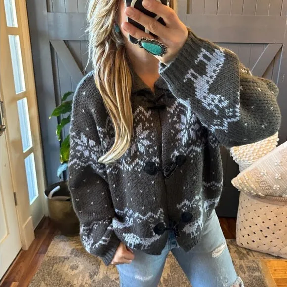 Fair Isle Grey Deer Cardigan