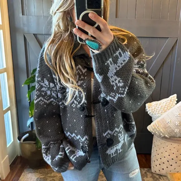Fair Isle Grey Deer Cardigan