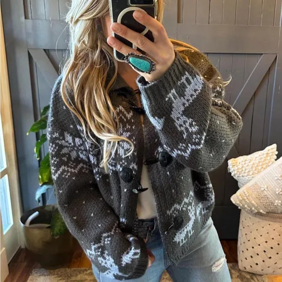 Fair Isle Grey Deer Cardigan