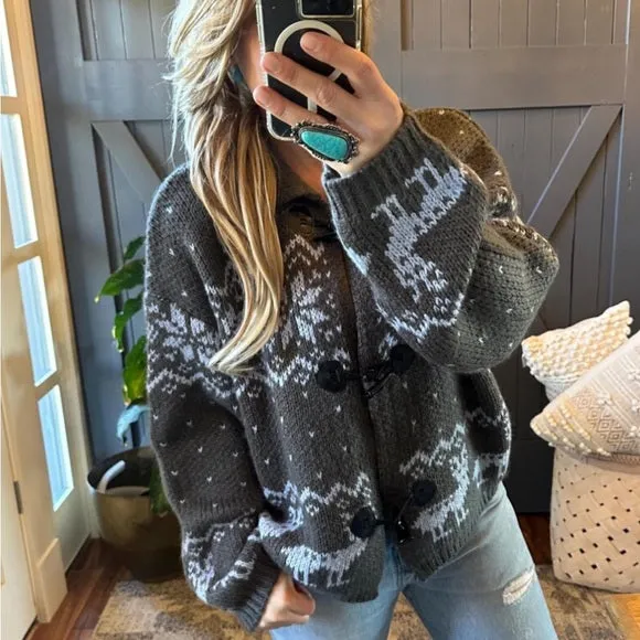 Fair Isle Grey Deer Cardigan