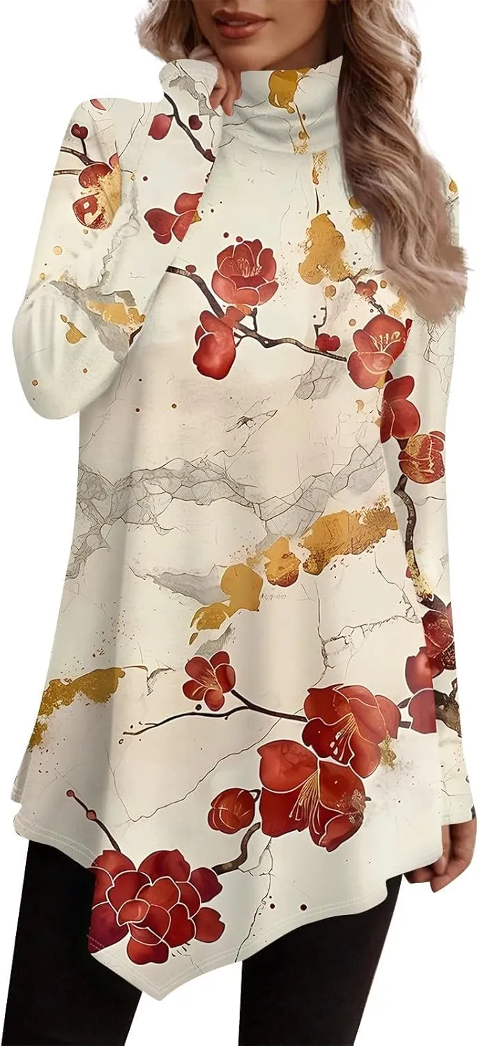 Fall Tops For Women 2024 Casual Long Sleeve Pullover Fashion Print Oversized Sweatshirt Flannel Soft T Shirts