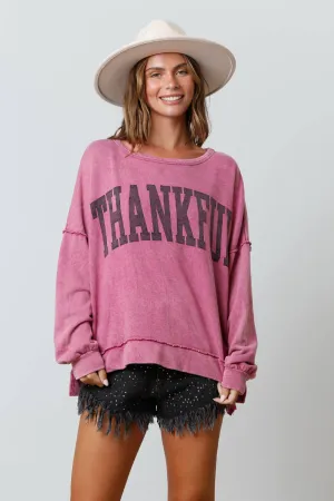 FINAL SALE Thankful Print Washed Cozy Top