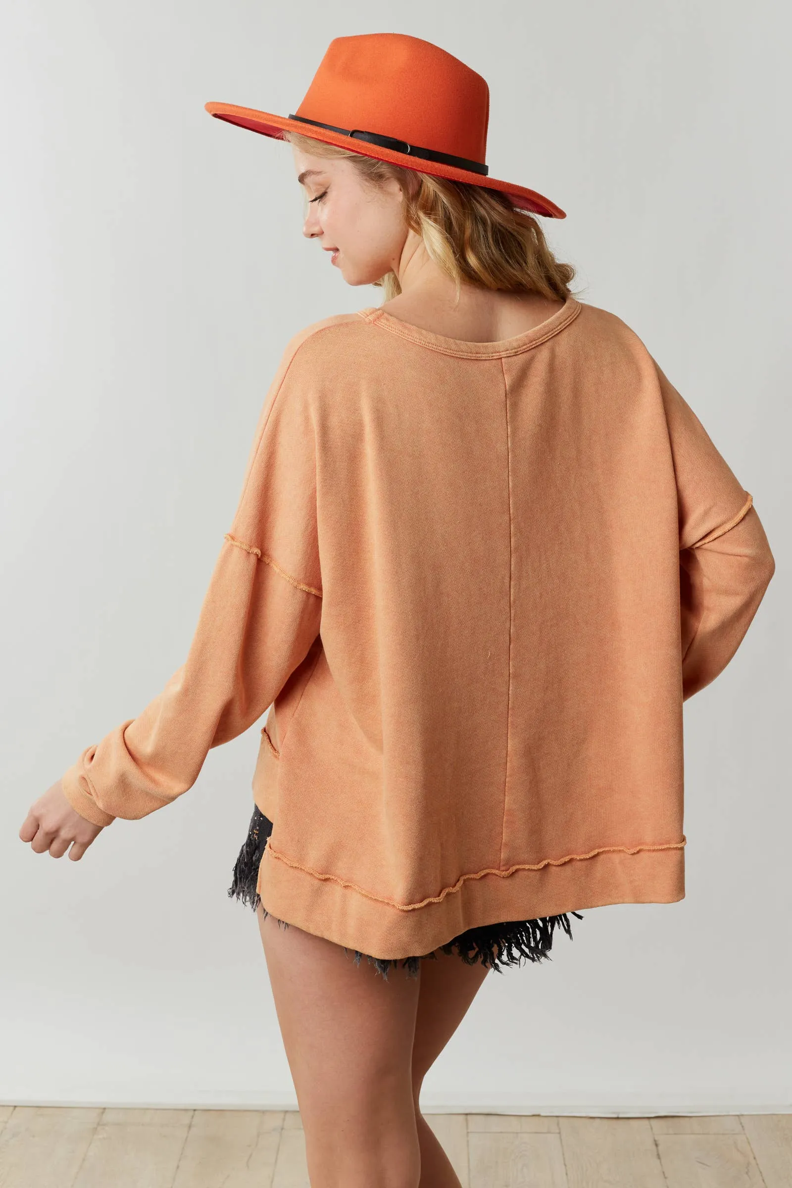 FINAL SALE Thankful Print Washed Cozy Top