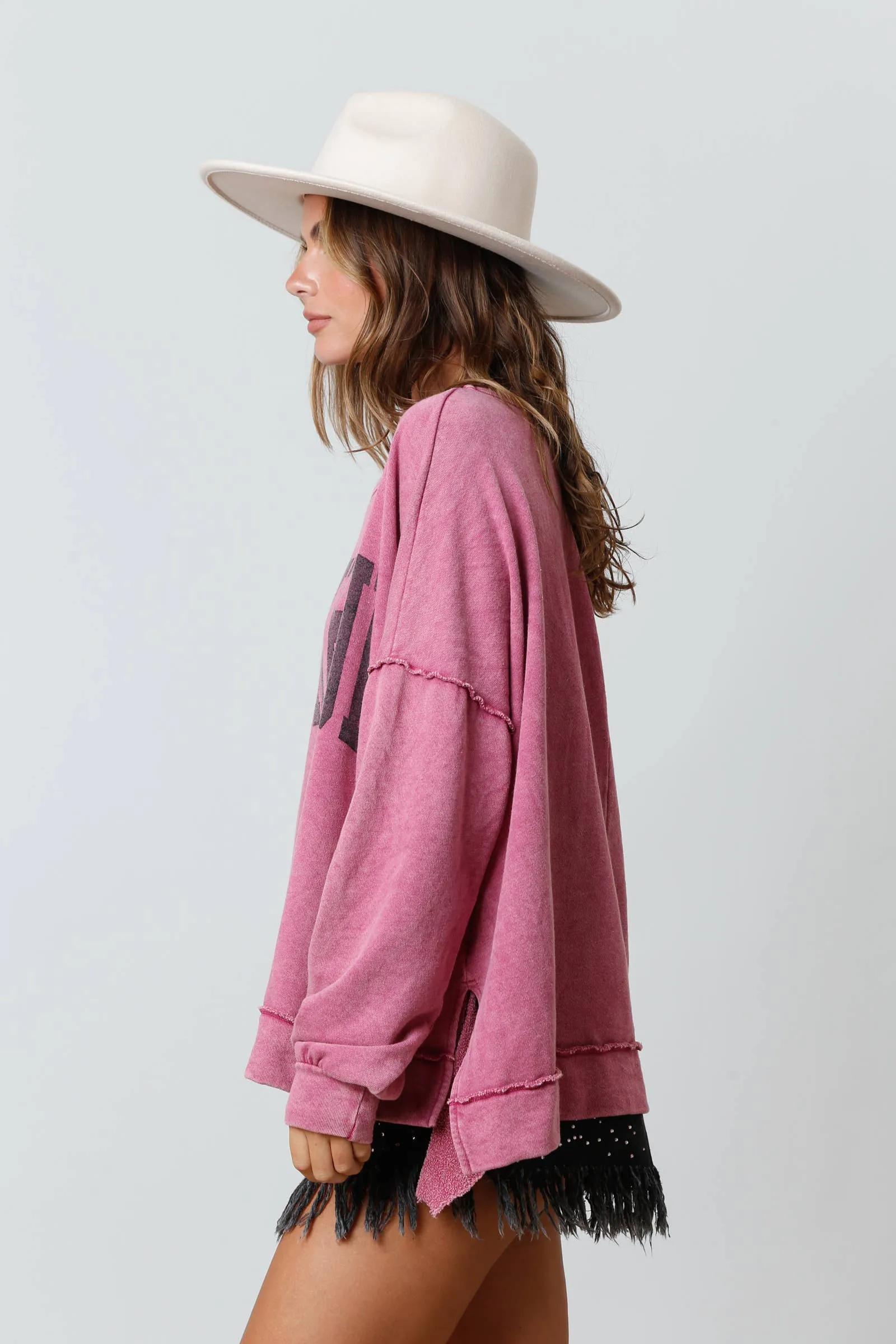 FINAL SALE Thankful Print Washed Cozy Top