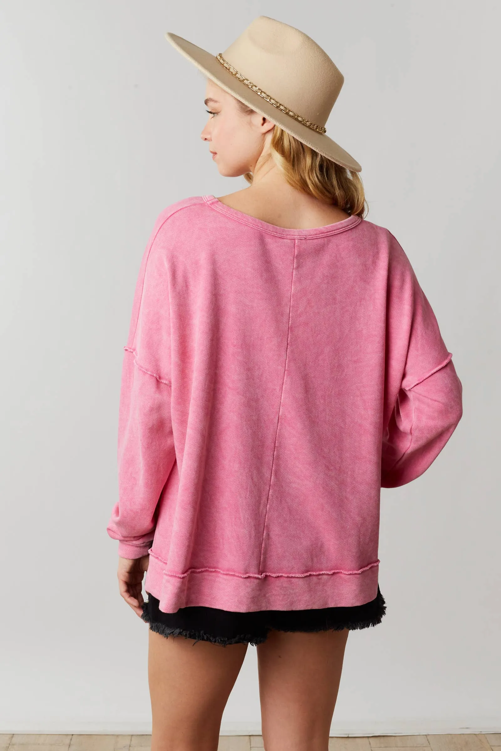FINAL SALE Thankful Print Washed Cozy Top