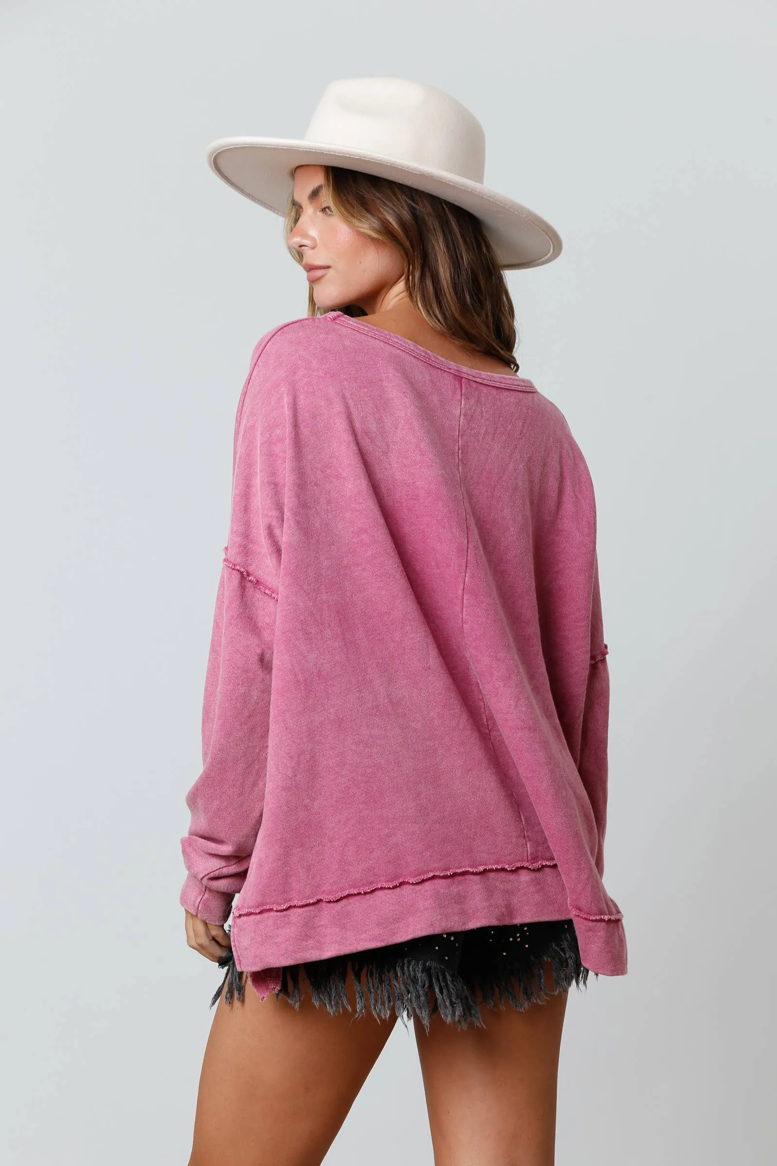 FINAL SALE Thankful Print Washed Cozy Top