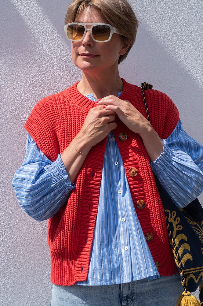 FRNCH Carmele Sleeveless Red Cardigan