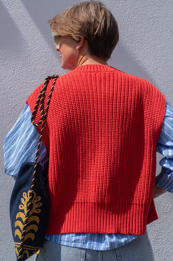 FRNCH Carmele Sleeveless Red Cardigan