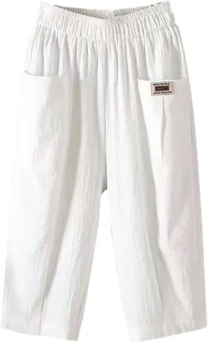 GIERIDUC Womens Baggy Wide Leg Pants Casual Linen Cropped Pant Elastic Waist Palazzo Harem Trousers with Pockets Comfy Capris