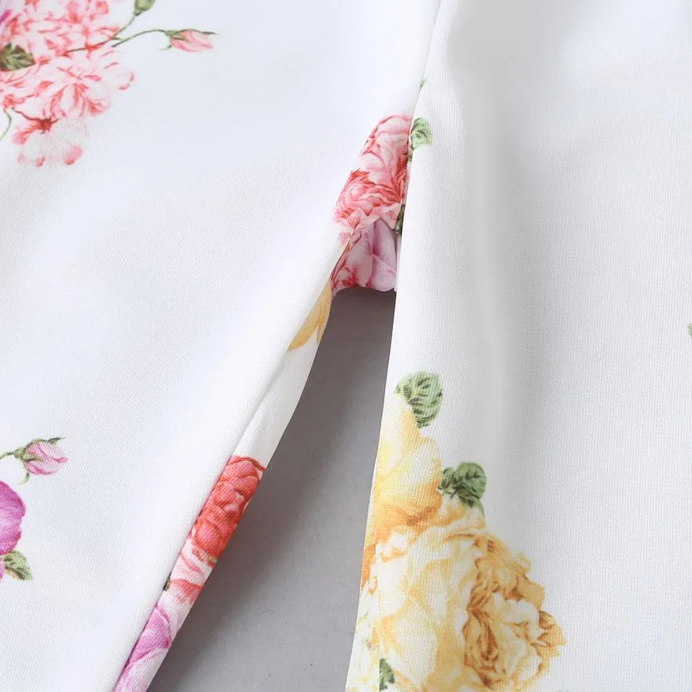 Girls Casual Flower Printed Elastic Waist Trousers