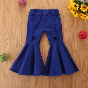 Girls Ripped Flared Blue Denim Trousers Girl Boutique Clothing Wholesale