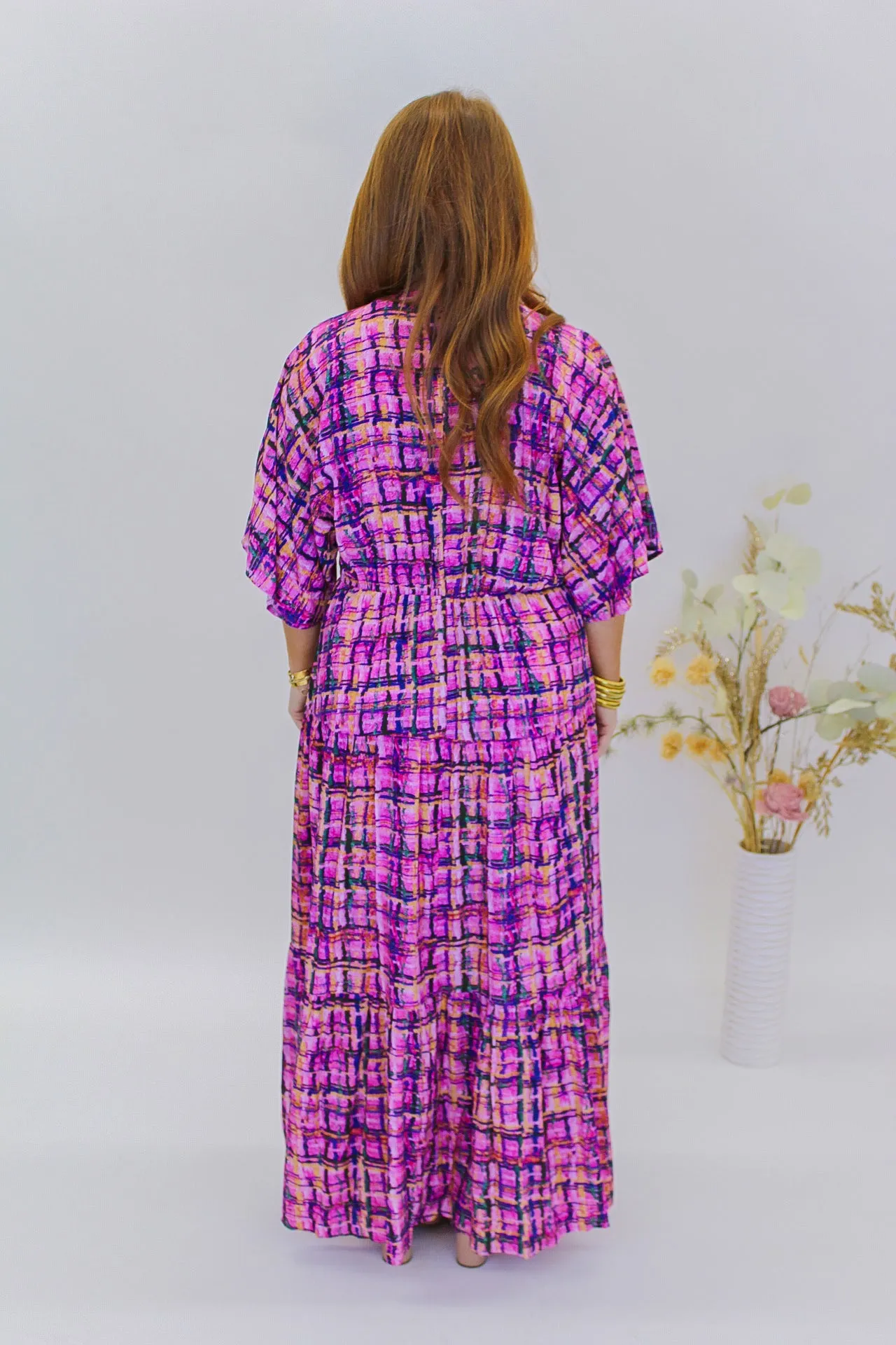 Give Love Plaid Maxi Dress- Pink