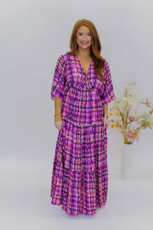 Give Love Plaid Maxi Dress- Pink